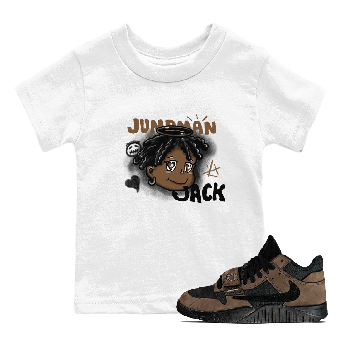 Jordan Jumpman Jack Travis Scott Dark Mocha shirts to match jordans Born Blessed sneaker match tees Jordan Jumpman Jack Travis Scott Dark Mocha match shoes to clothes SNRT Sneaker Tees Youth Baby White 1 tee