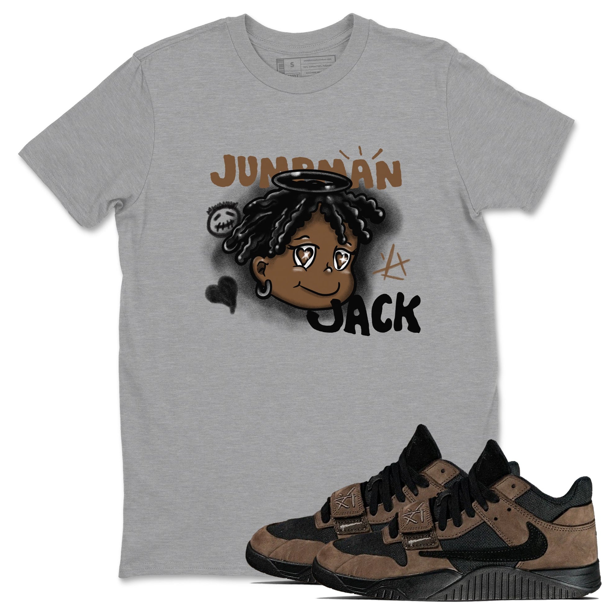 Jordan Jumpman Jack Travis Scott Dark Mocha shirts to match jordans Born Blessed sneaker match tees Jordan Jumpman Jack Travis Scott Dark Mocha match shoes to clothes SNRT Sneaker Tees unisex cotton Heather Grey 1 shirts