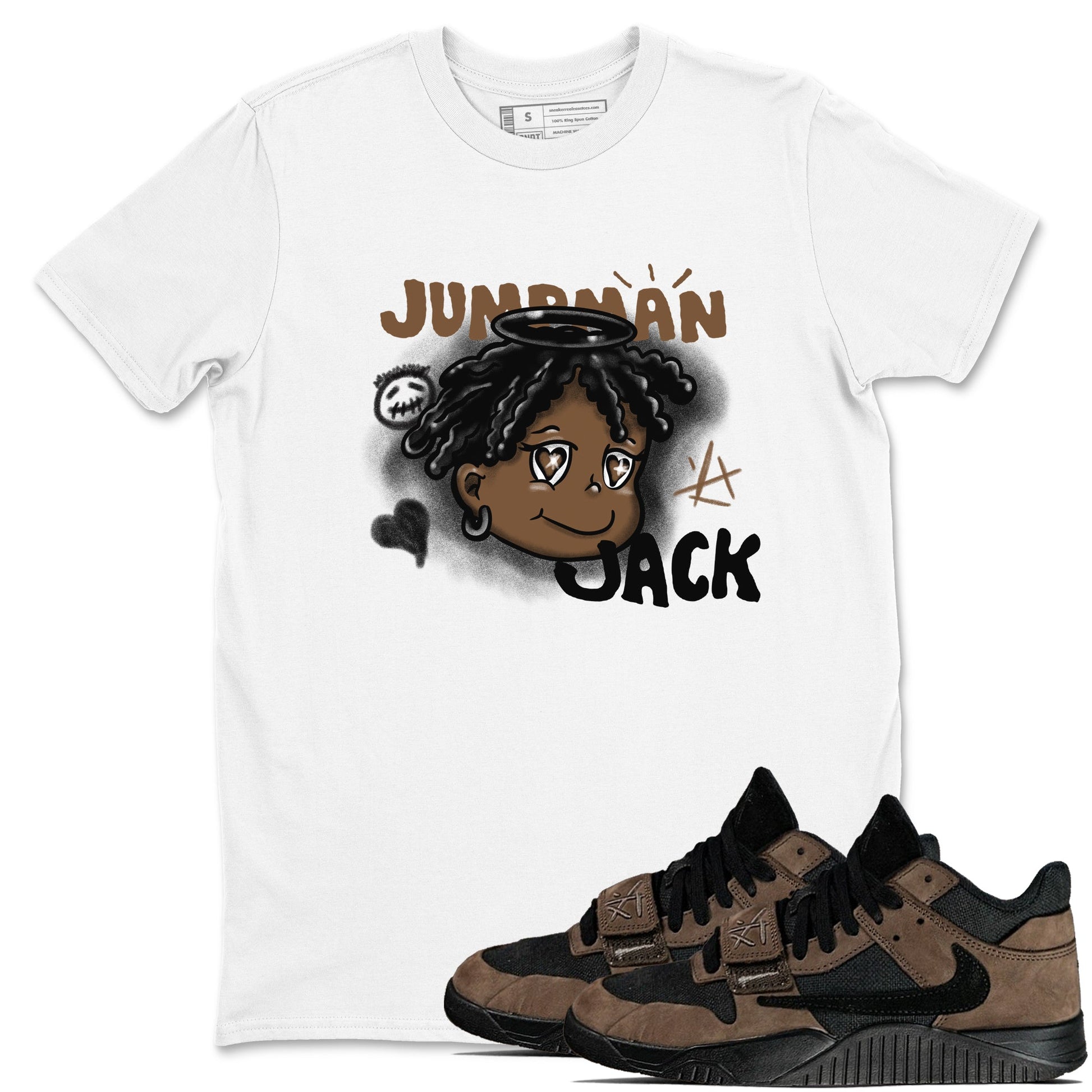 Jordan Jumpman Jack Travis Scott Dark Mocha shirts to match jordans Born Blessed sneaker match tees Jordan Jumpman Jack Travis Scott Dark Mocha match shoes to clothes SNRT Sneaker Tees unisex cotton White 1 shirts