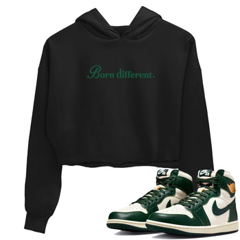 Sneaker Threads – Sneaker Tees To Match Air Jordan 1 Pro Green – Born Different Crop Tee Black 1. Perfect for Jordan releases 2025 colorways.