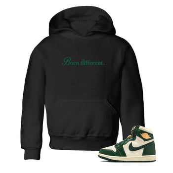 Sneaker Threads – Sneaker Tees To Match Air Jordan 1 Pro Green – Born Different Youth Graphic Tee Black 1. Perfect for Jordan releases 2025 colorways.