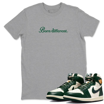 Sneaker Threads – Sneaker Tees To Match Air Jordan 1 Pro Green – Born Different Graphic Tee Heather Grey 1. Perfect for Jordan releases 2025 colorways.