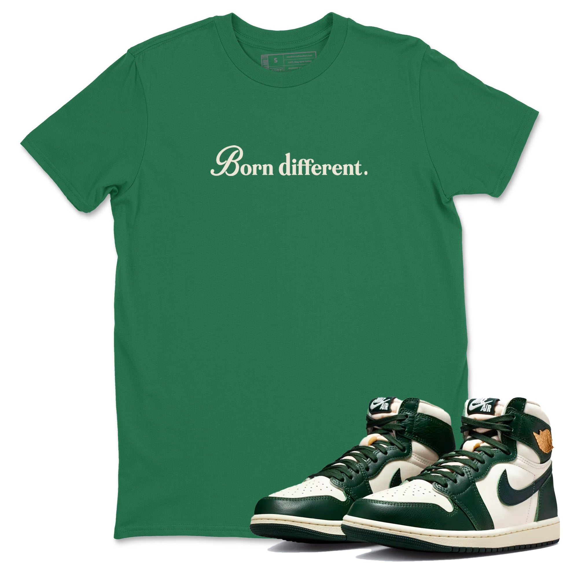 Sneaker Threads – Sneaker Tees To Match Air Jordan 1 Pro Green – Born Different Graphic Tee Kelly Green 1. Perfect for Jordan releases 2025 colorways.