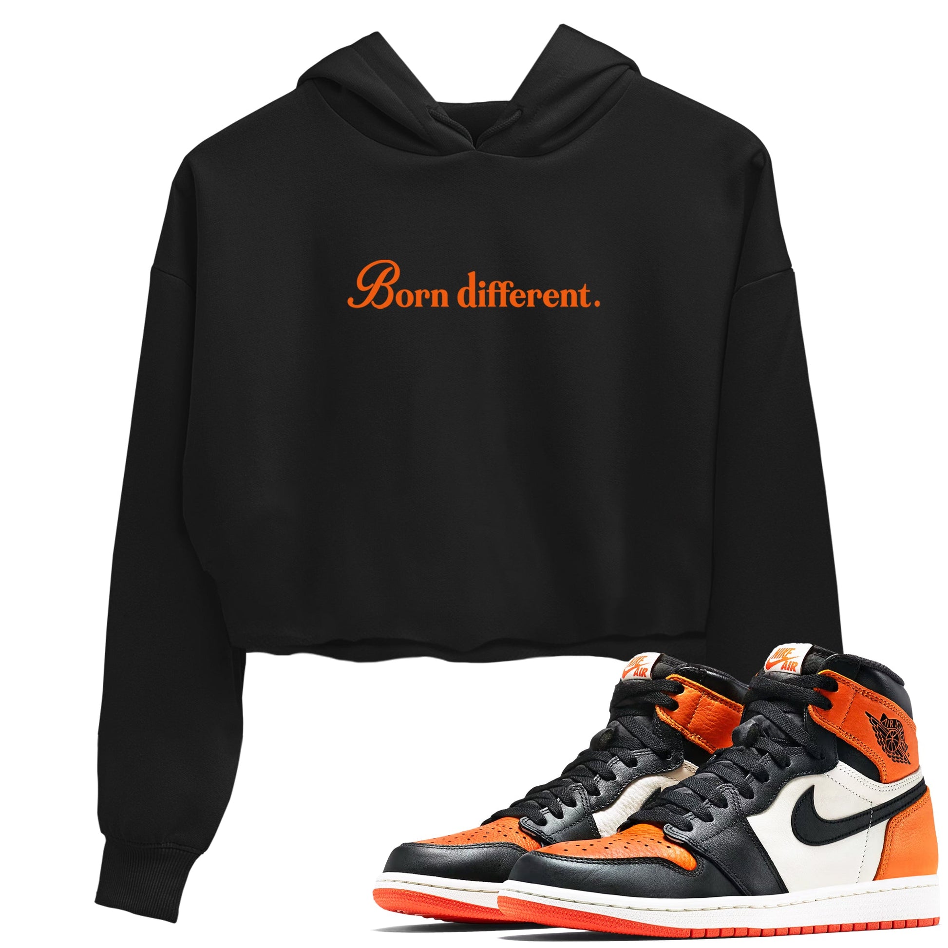 Sneaker match tees – Sneaker Tees To Match Jordan 1 Retro Shattered Backboard Shoes – Born Different Crop T-Shirt Black 1