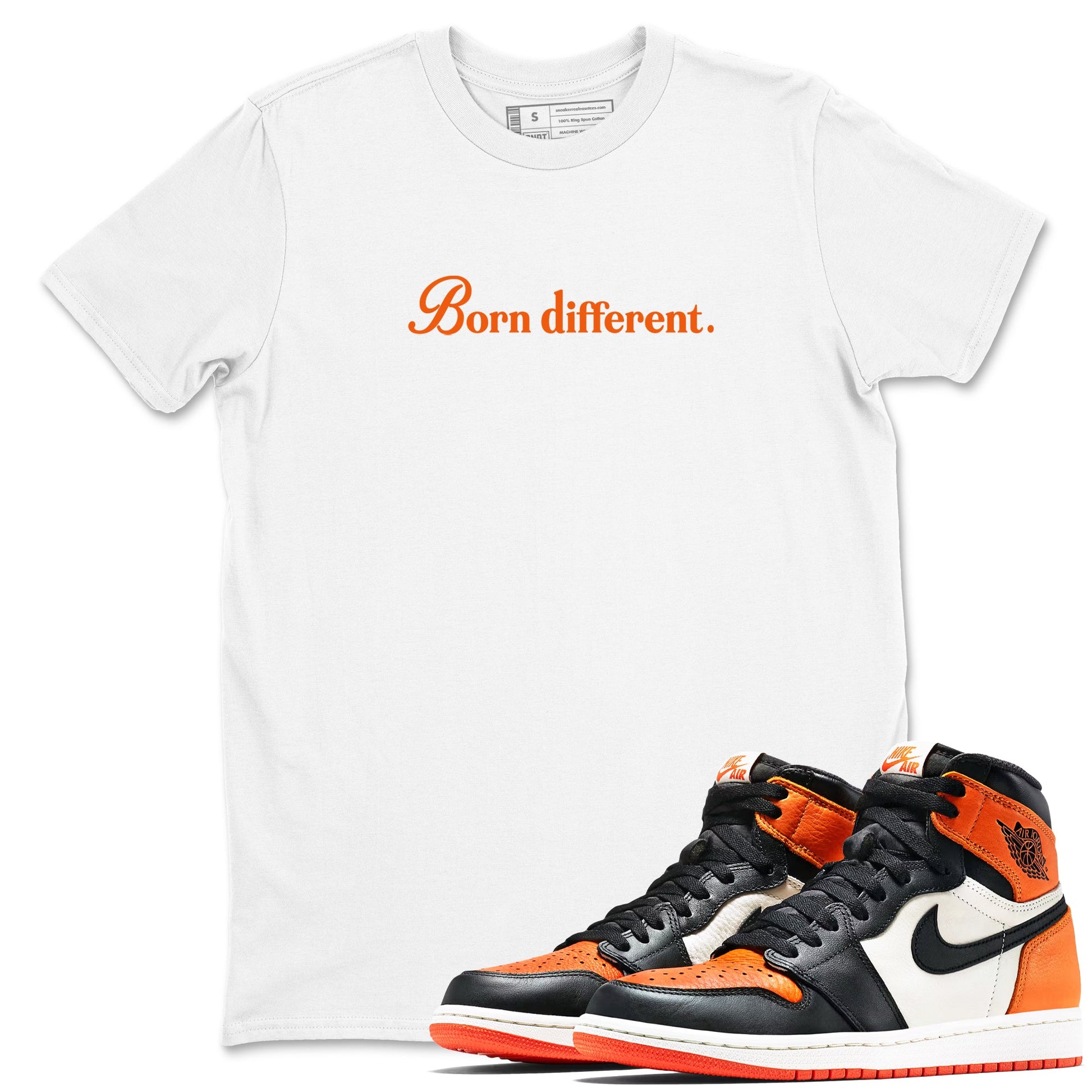 Sneaker match tees – Sneaker Tees To Match Jordan 1 Retro Shattered Backboard Shoes – Born Different Tee White 1