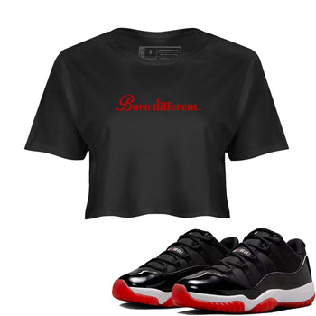 Jordan 11 Low Bred t-shirts to match jordans Born Different sneaker match tees Air Jordan 11 Bred graphic tee for sneakerheads SNRT Sneaker Tees unisex cotton Black 1 crop tee