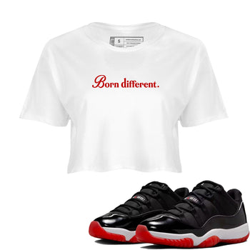 Jordan 11 Low Bred t-shirts to match jordans Born Different sneaker match tees Air Jordan 11 Bred graphic tee for sneakerheads SNRT Sneaker Tees unisex cotton White 1 crop tee