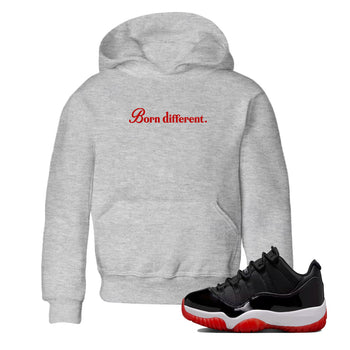 Jordan 11 Low Bred t-shirts to match jordans Born Different sneaker match tees Air Jordan 11 Bred graphic tee for sneakerheads SNRT Sneaker Tees Youth Baby Heather Grey 1 tee
