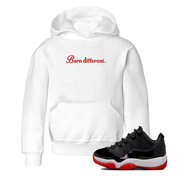 Jordan 11 Low Bred t-shirts to match jordans Born Different sneaker match tees Air Jordan 11 Bred graphic tee for sneakerheads SNRT Sneaker Tees Youth Baby White 1 tee