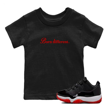 Jordan 11 Low Bred t-shirts to match jordans Born Different sneaker match tees Air Jordan 11 Bred graphic tee for sneakerheads SNRT Sneaker Tees Youth Baby Black 1 tee