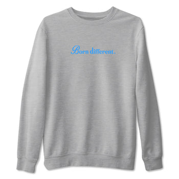 Born Different sneaker match t-shirt styled to complete your fit with the Air Jordan 12 White and University Blue sneakers, shown in Heather Grey 2.