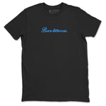 Born Different sneaker match t-shirt styled to complete your fit with the Air Jordan 12 White and University Blue sneakers, shown in Black 2.