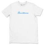 Born Different sneaker match t-shirt styled to complete your fit with the Air Jordan 12 White and University Blue sneakers, shown in White 2.