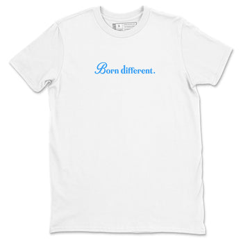 Born Different sneaker match t-shirt styled to complete your fit with the Air Jordan 12 White and University Blue sneakers, shown in White 2.