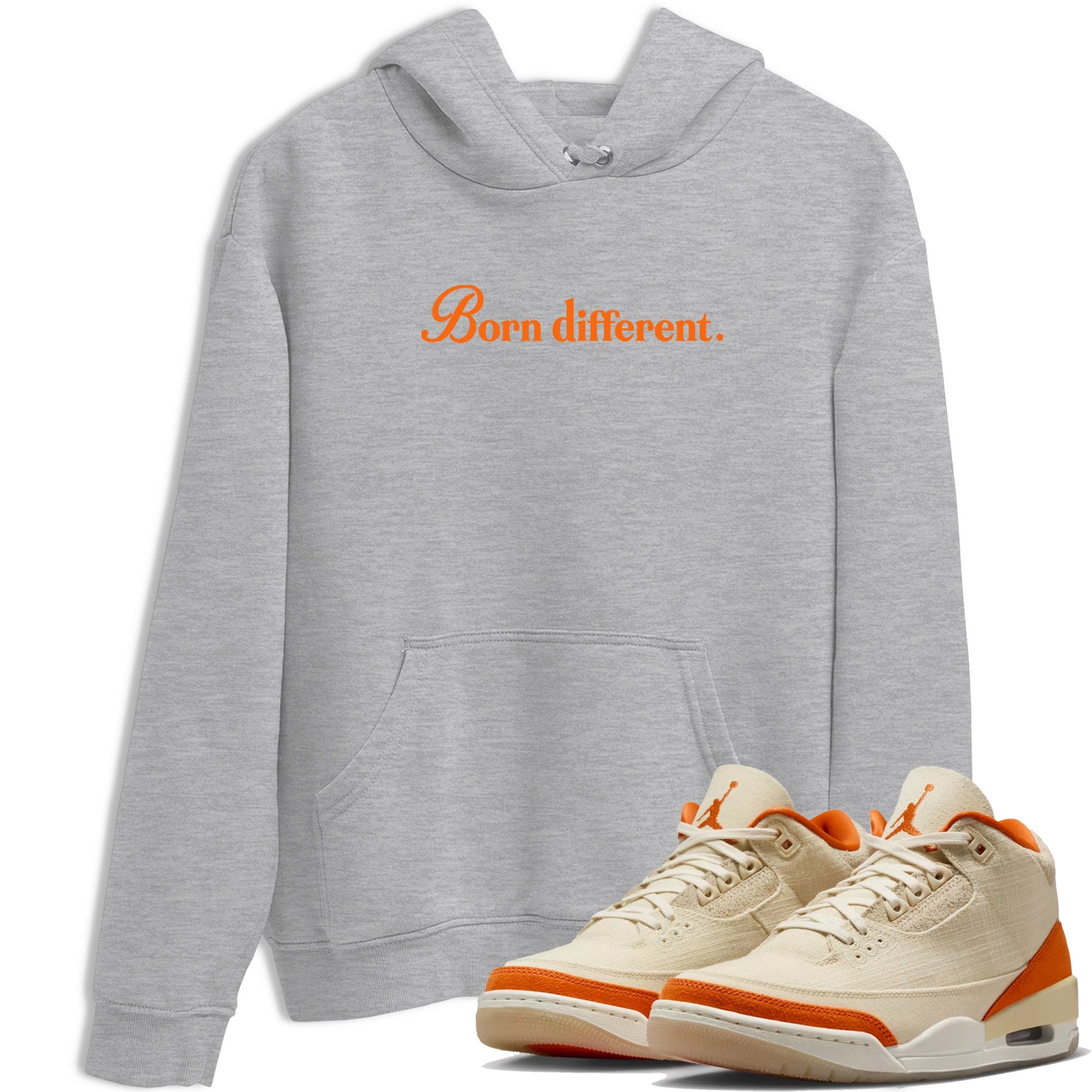 Born Different sneaker match t-shirt styled to complete your fit with the Air Jordan 3 Starfish sneakers, shown in Heather Grey 1.