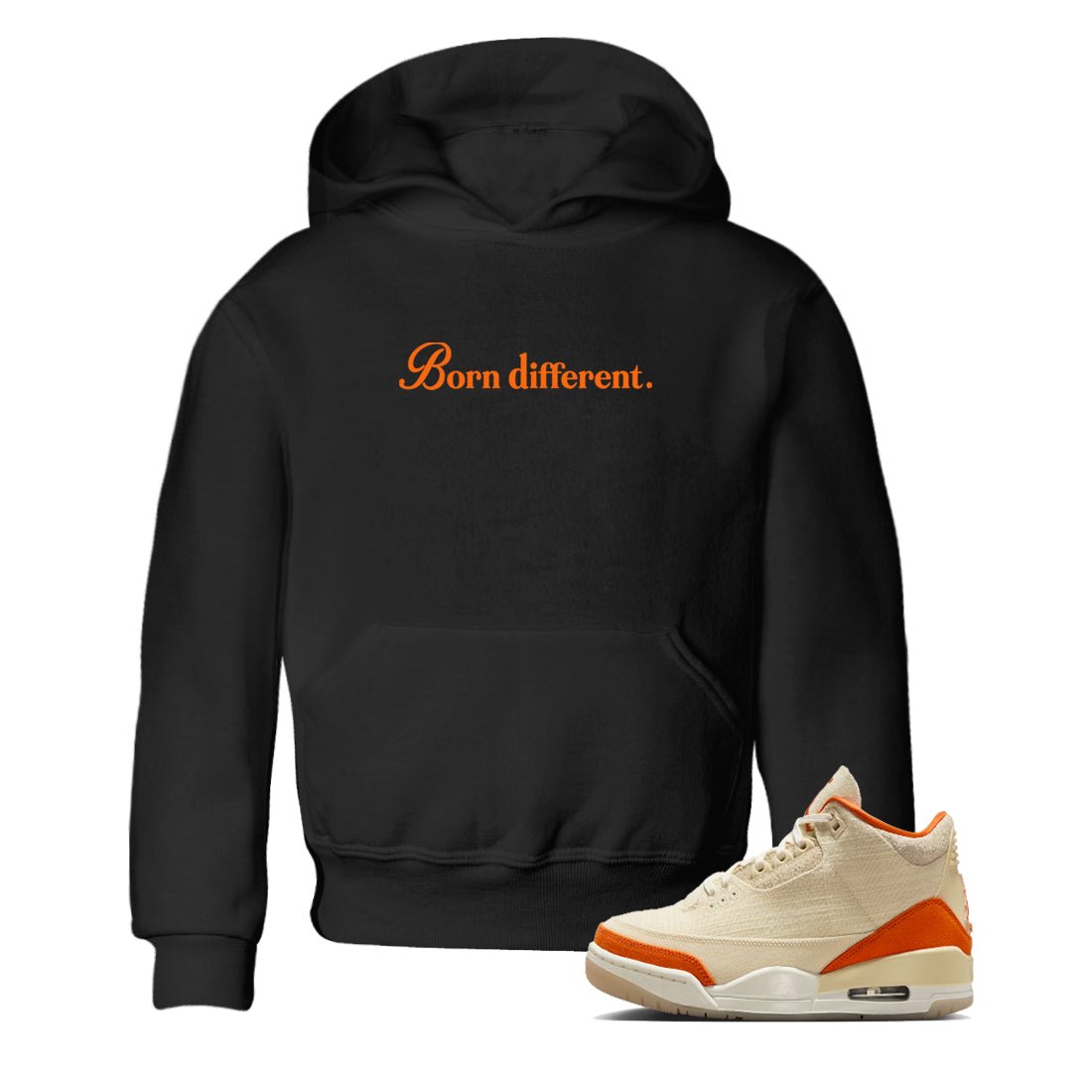 Born Different baby and kids t-shirt crafted for little sneakerheads to shine with the Air Jordan 3 Starfish sneakers, displayed in Black 1.