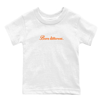 Born Different baby and kids t-shirt crafted for little sneakerheads to shine with the Air Jordan 3 Starfish sneakers, displayed in White 2.