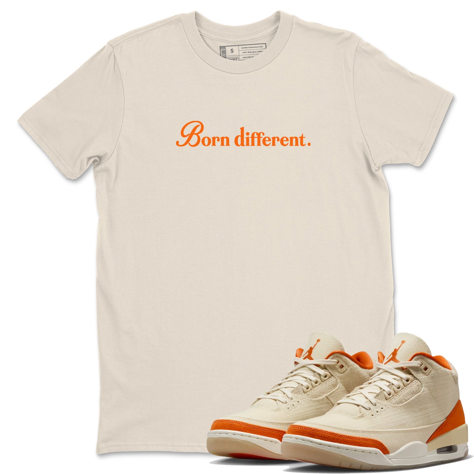 Born Different sneaker match t-shirt styled to complete your fit with the Air Jordan 3 Starfish sneakers, shown in Natural 1.