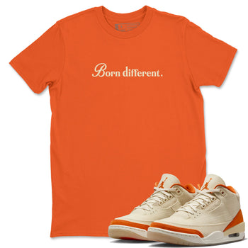 Born Different sneaker match t-shirt styled to complete your fit with the Air Jordan 3 Starfish sneakers, shown in Orange 1.