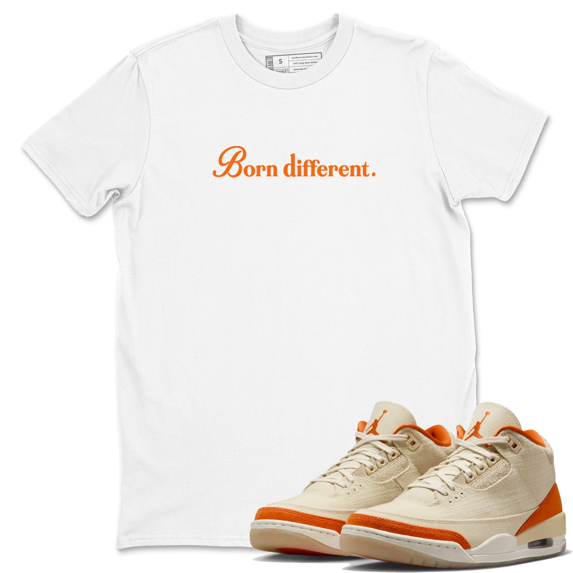 Born Different sneaker match t-shirt styled to complete your fit with the Air Jordan 3 Starfish sneakers, shown in White 1.