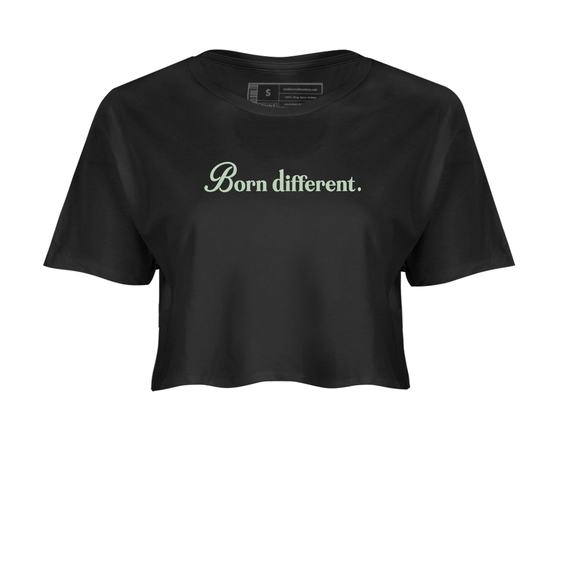 4s seafoam t-shirts to match jordans Born Different sneaker match tees Air Jordan 4 Abundance graphic tee for sneakerheads SNRT Sneaker Tees unisex cotton Black 2 crop tee