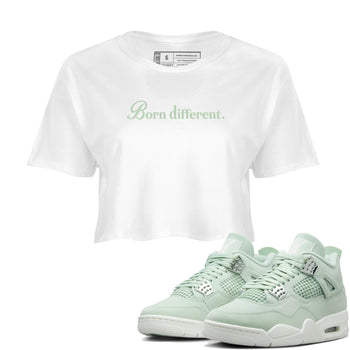 4s seafoam t-shirts to match jordans Born Different sneaker match tees Air Jordan 4 Abundance graphic tee for sneakerheads SNRT Sneaker Tees unisex cotton White 1 crop tee