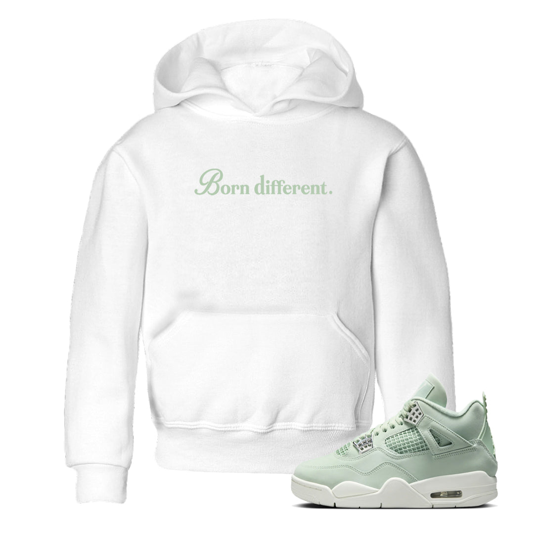 4s seafoam t-shirts to match jordans Born Different sneaker match tees Air Jordan 4 Abundance graphic tee for sneakerheads SNRT Sneaker Tees Youth Baby White 1 tee