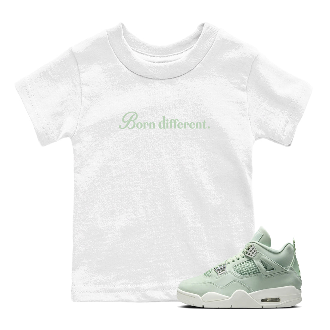 4s seafoam t-shirts to match jordans Born Different sneaker match tees Air Jordan 4 Abundance graphic tee for sneakerheads SNRT Sneaker Tees Youth Baby White 1 tee