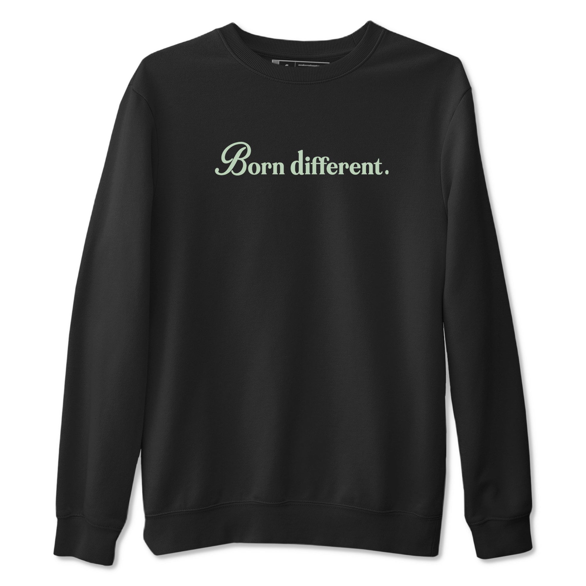 4s seafoam t-shirts to match jordans Born Different sneaker match tees Air Jordan 4 Abundance graphic tee for sneakerheads SNRT Sneaker Tees unisex cotton Black 2 shirts
