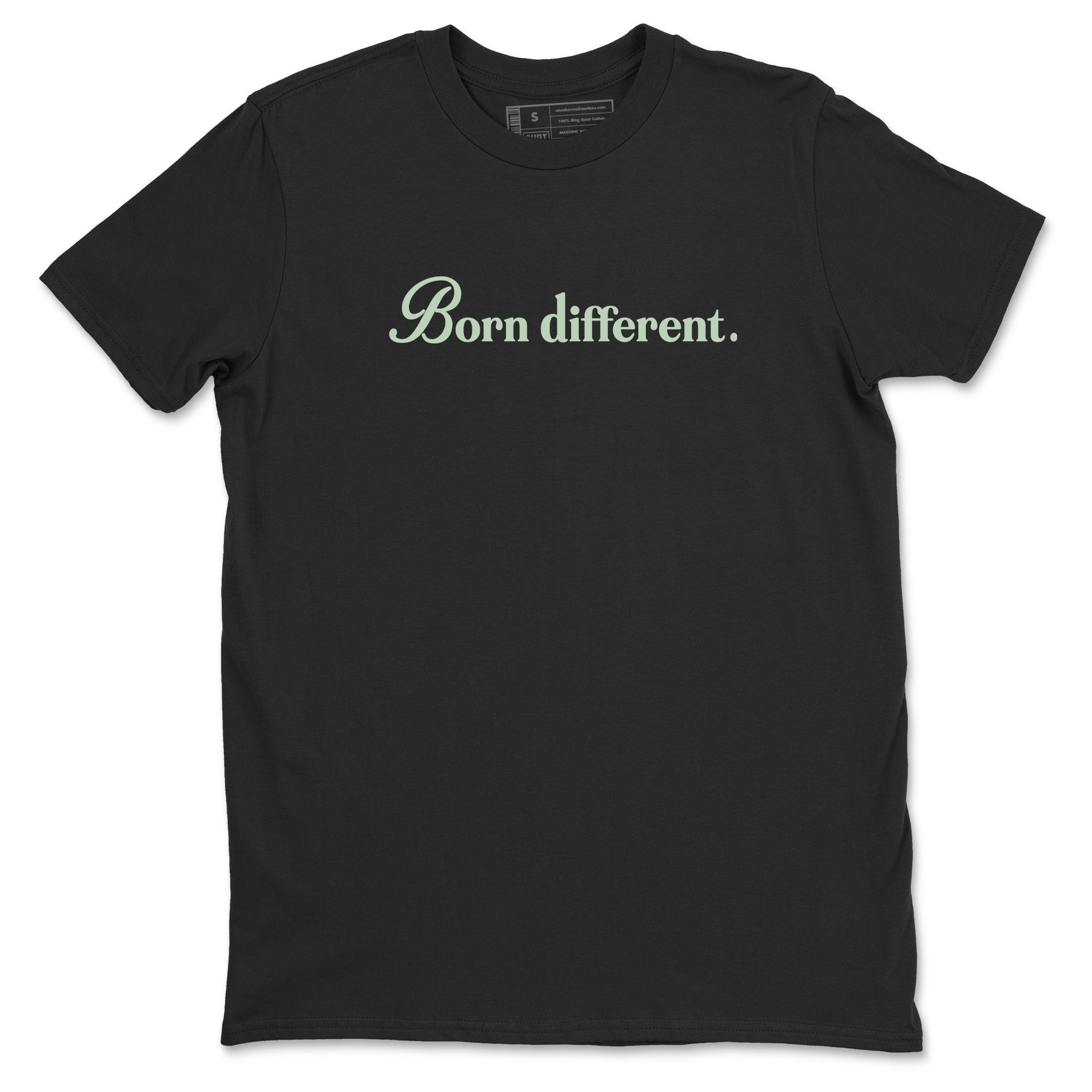 4s seafoam t-shirts to match jordans Born Different sneaker match tees Air Jordan 4 Abundance graphic tee for sneakerheads SNRT Sneaker Tees unisex cotton Black 2 shirts