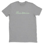 4s seafoam t-shirts to match jordans Born Different sneaker match tees Air Jordan 4 Abundance graphic tee for sneakerheads SNRT Sneaker Tees unisex cotton Heather Grey 2 shirts