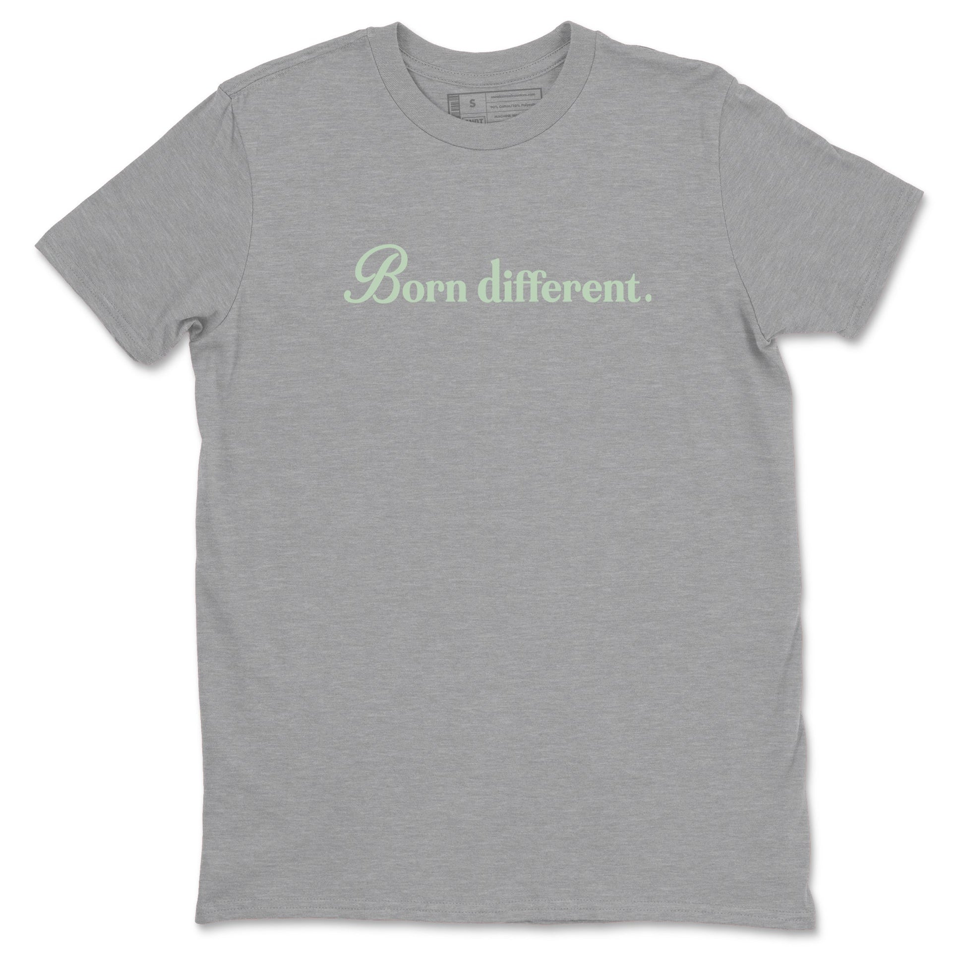 4s seafoam t-shirts to match jordans Born Different sneaker match tees Air Jordan 4 Abundance graphic tee for sneakerheads SNRT Sneaker Tees unisex cotton Heather Grey 2 shirts