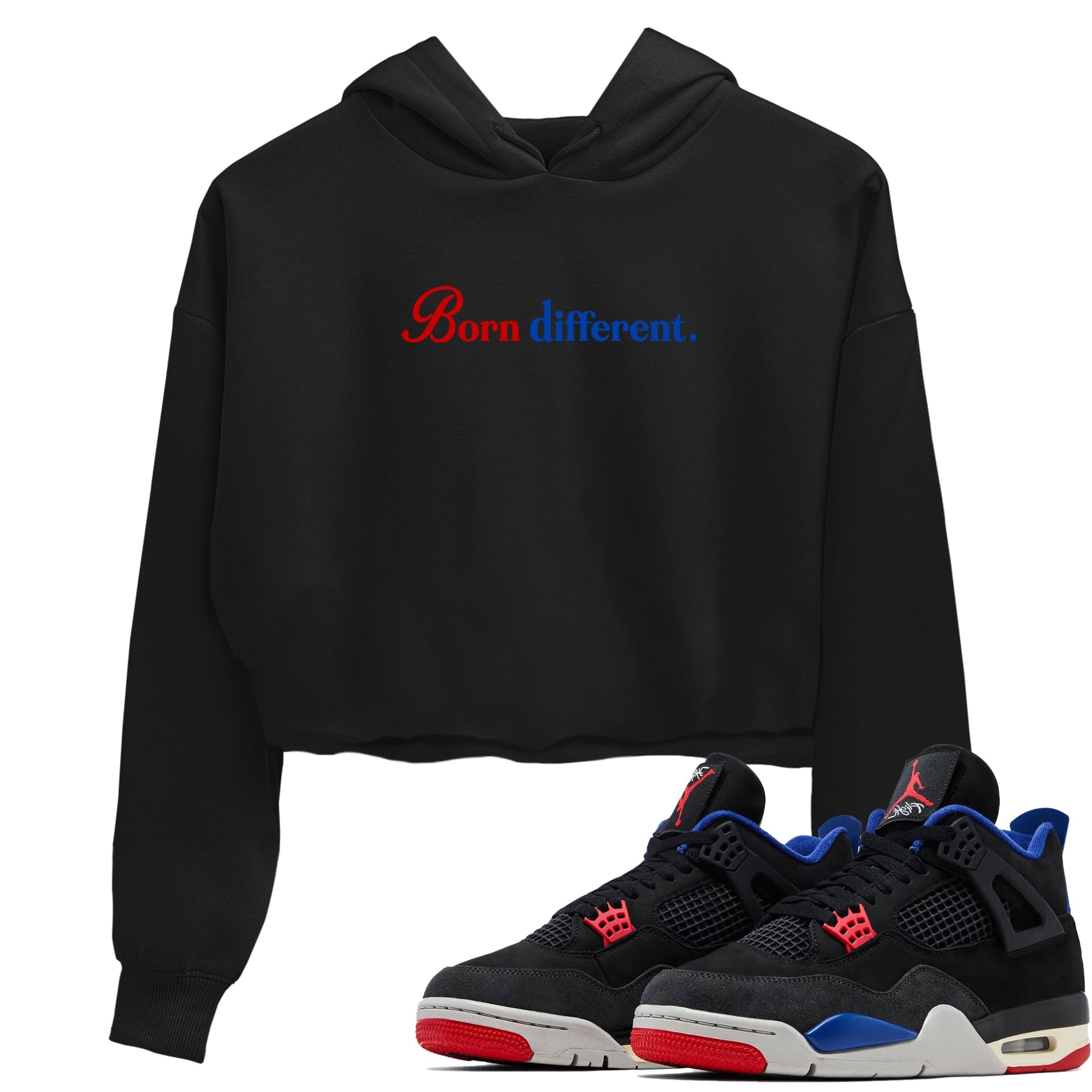 Sneaker match tees – Sneaker Tees To Match Jordan 4 Retro Rare Air Shoes – Born Different Crop T-Shirt Black 1