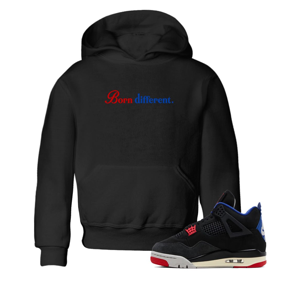 Sneaker match tees – Sneaker Tees To Match Jordan 4 Retro Rare Air Shoes – Born Different Kids T-Shirt Black 1