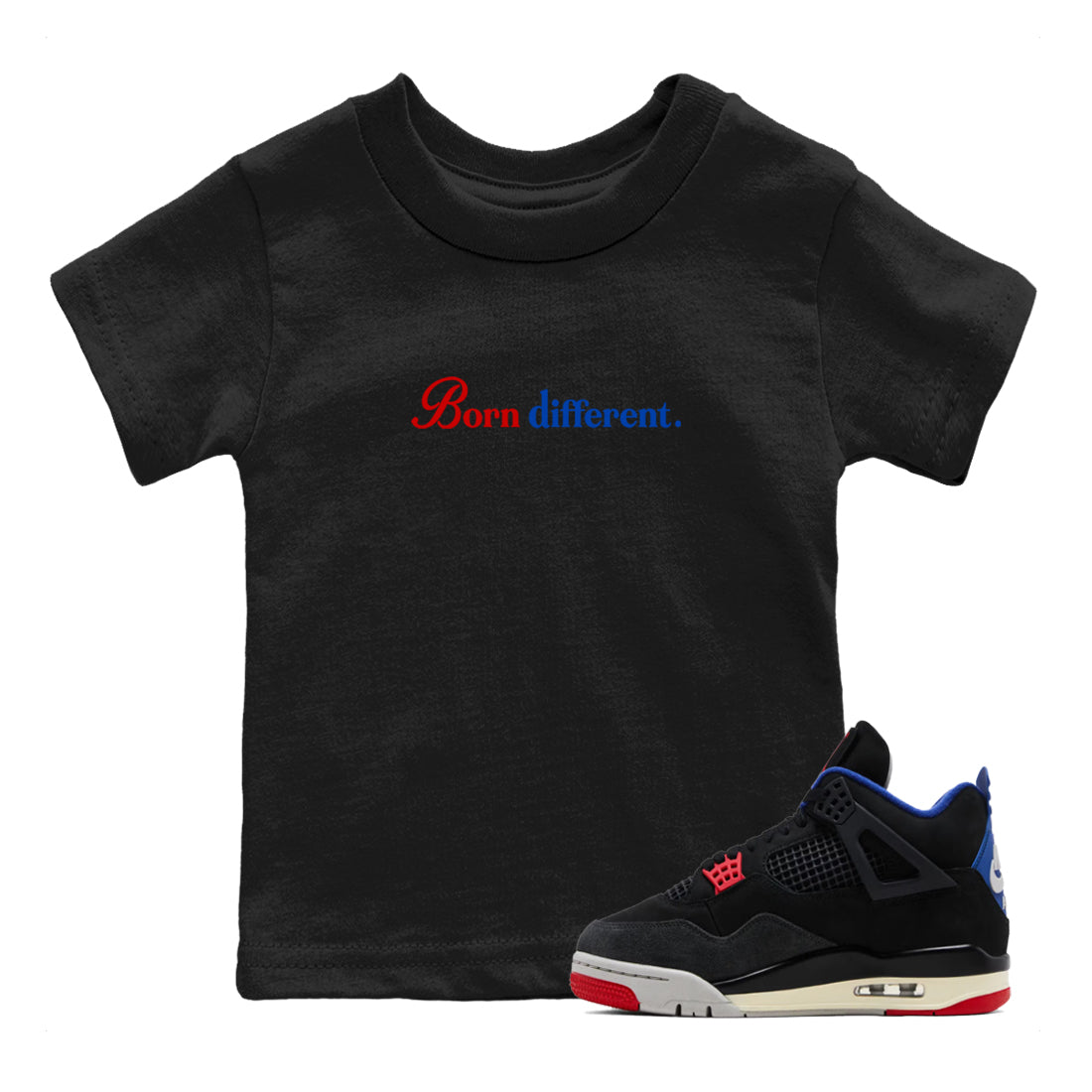Sneaker match tees – Sneaker Tees To Match Jordan 4 Retro Rare Air Shoes – Born Different Kids T-Shirt Black 1