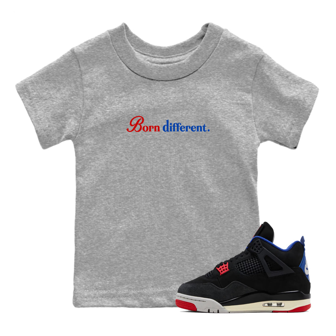Sneaker match tees – Sneaker Tees To Match Jordan 4 Retro Rare Air Shoes – Born Different Kids T-Shirt Heather Grey 1
