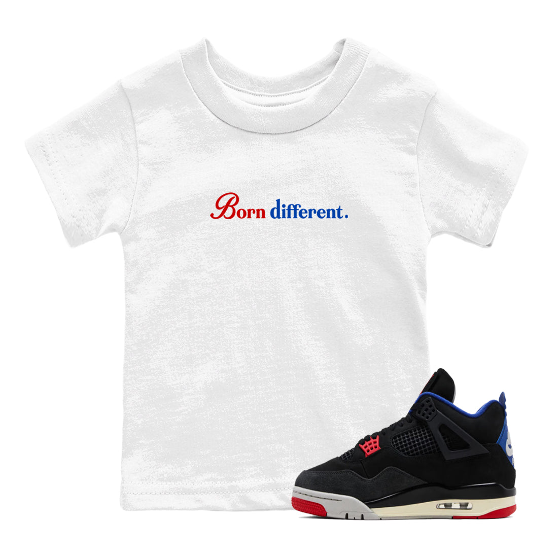 Sneaker match tees – Sneaker Tees To Match Jordan 4 Retro Rare Air Shoes – Born Different Kids T-Shirt White 1