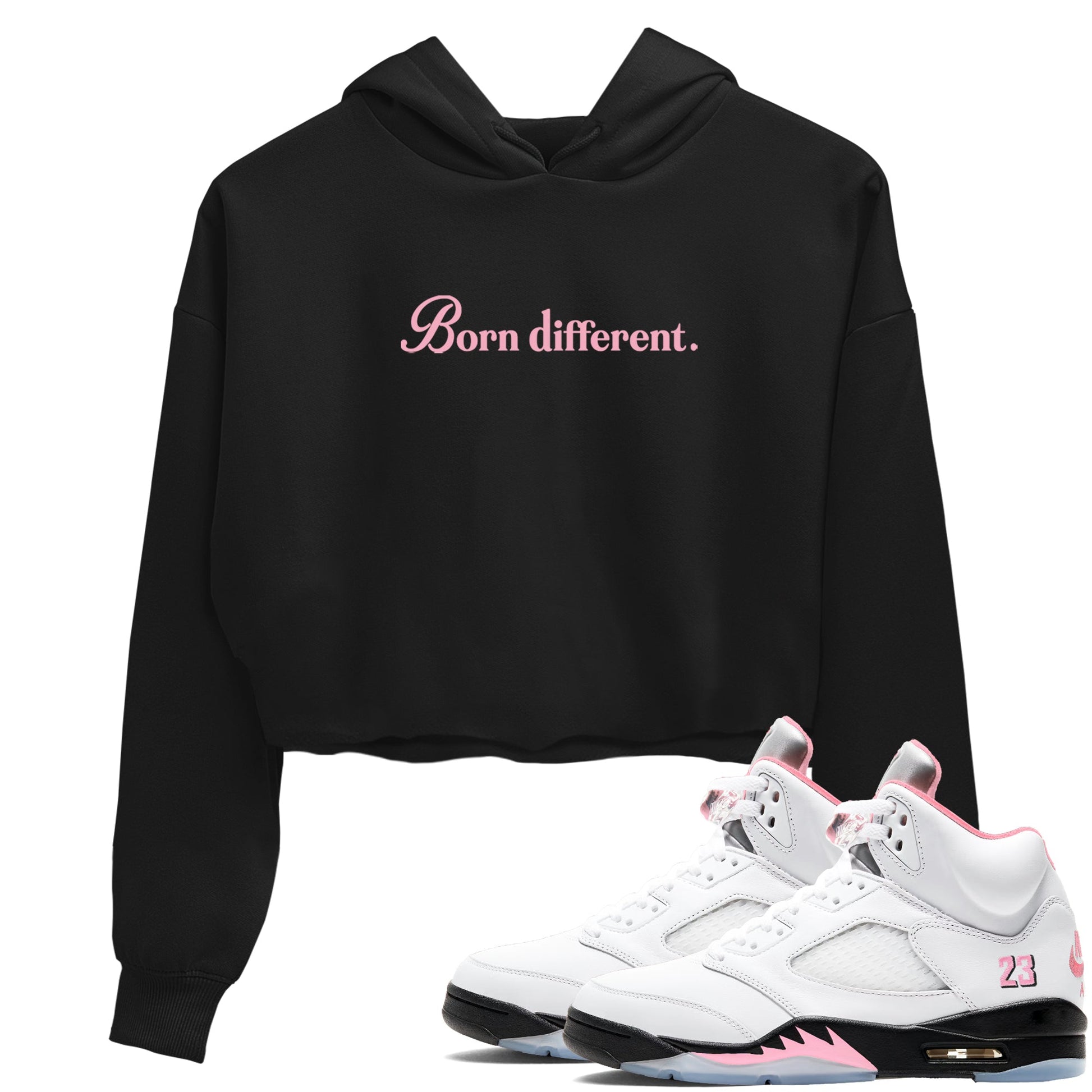 Sneaker Threads – Sneaker Threads To Match Air Jordan 5 35th Anniversary Shoes – Born Different Crop T-Shirt Black 1