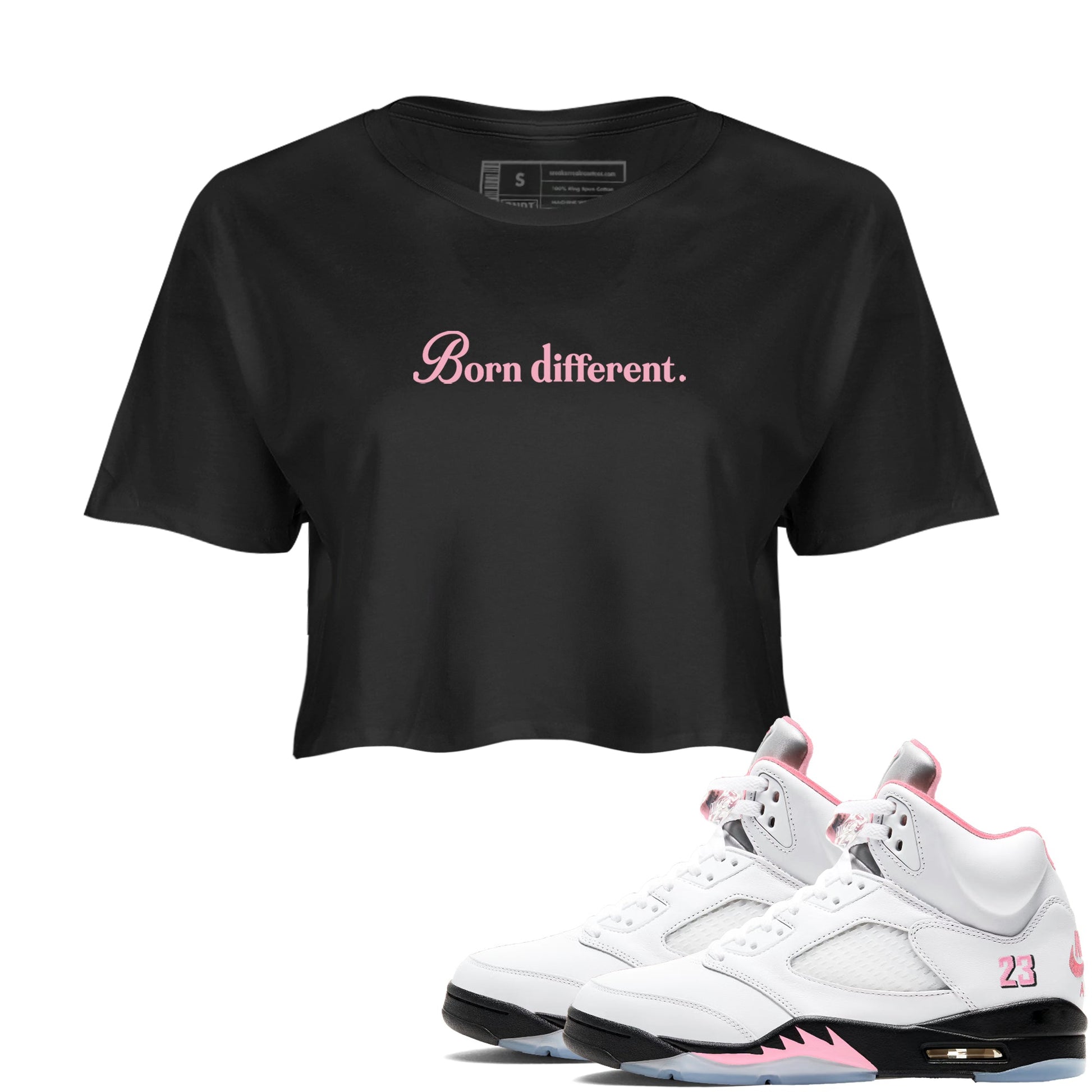 Sneaker Threads – Sneaker Threads To Match Air Jordan 5 35th Anniversary Shoes – Born Different Crop T-Shirt Black 1