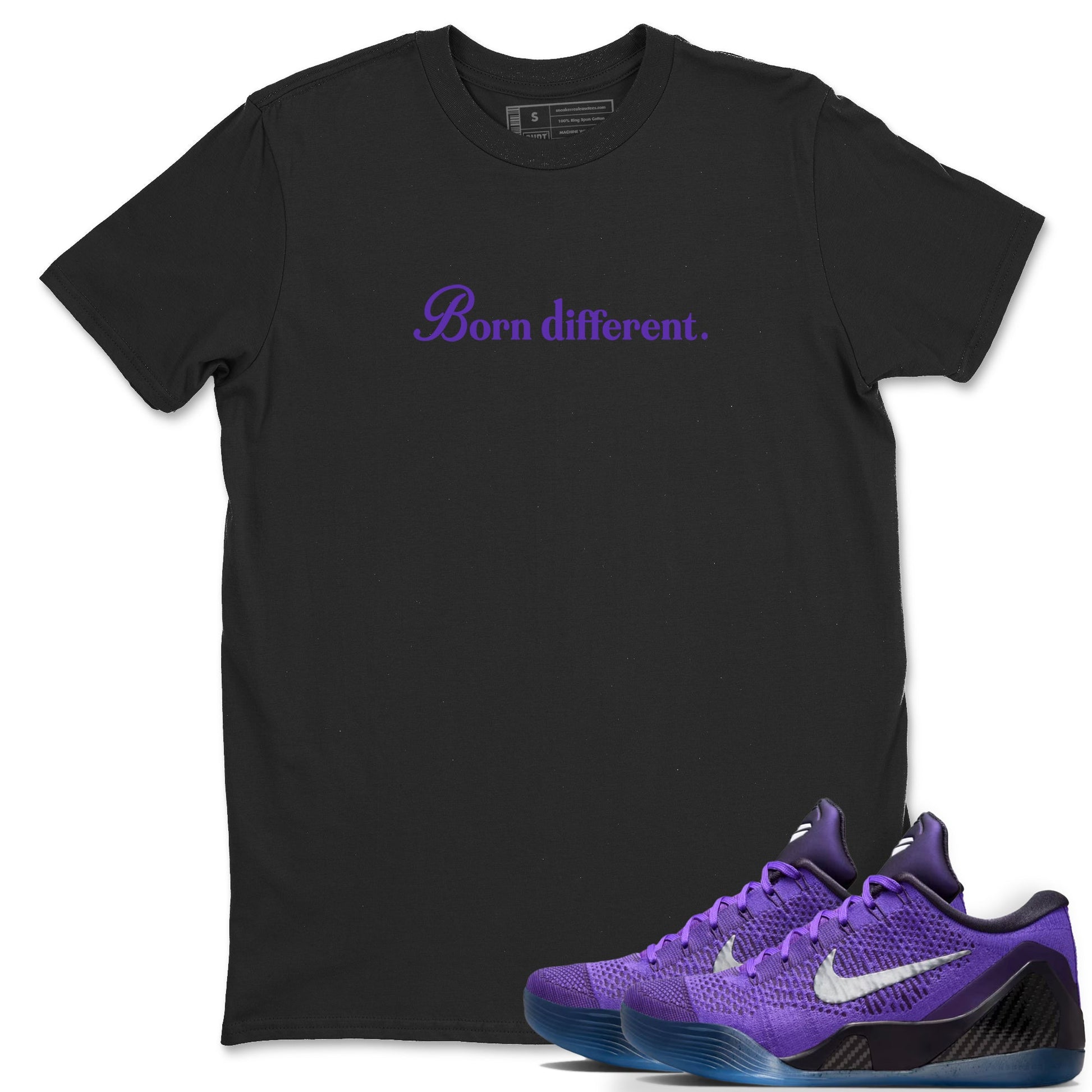 Sneaker Threads – Sneaker Tees To Match Nike KB 9 Hyper Grape – Born Different Graphic Tee Black 1. Perfect for Jordan releases 2025 colorways. Perfect for purple basketball sneaker releases and legacy-inspired colorways for 2025 hoopers.