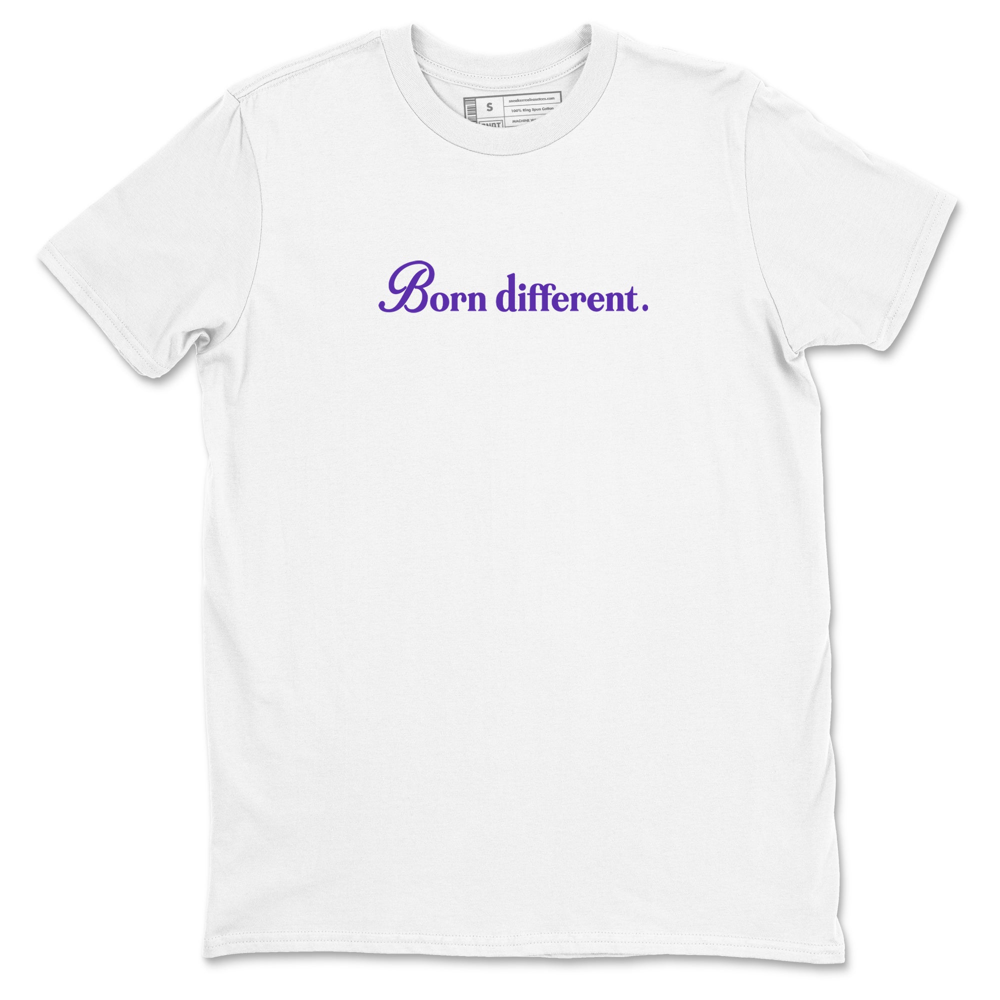 Sneaker Threads – Sneaker Tees To Match Nike KB 9 Hyper Grape – Born Different Graphic Tee White 2. Perfect for Jordan releases 2025 colorways. Perfect for purple basketball sneaker releases and legacy-inspired colorways for 2025 hoopers.