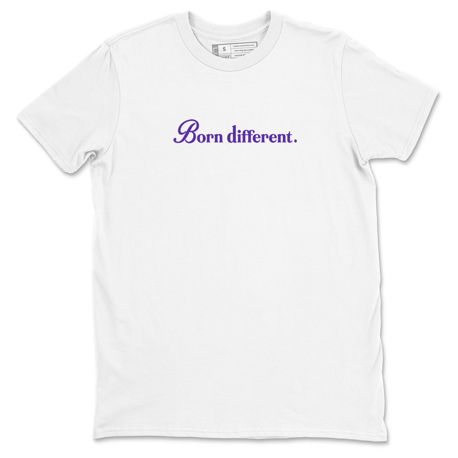 Sneaker Threads – Sneaker Tees To Match Nike KB 9 Hyper Grape – Born Different Graphic Tee White 2. Perfect for Jordan releases 2025 colorways. Perfect for purple basketball sneaker releases and legacy-inspired colorways for 2025 hoopers.