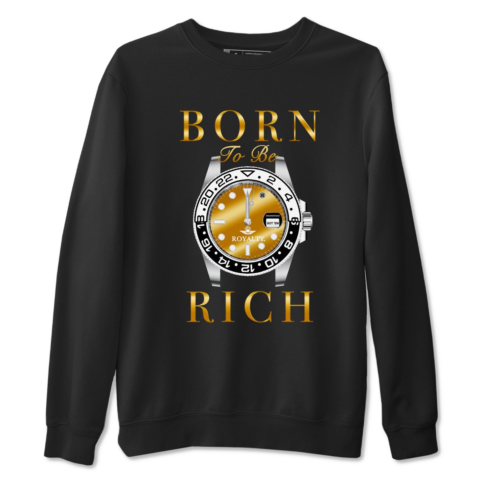 AJ1 Black Metallic Gold shirts to match jordans Born To Be Rich sneaker match tees Air Jordan 1 Black Metallic Gold SNRT Sneaker Tees streetwear brand Black 2 unisex cotton tee