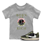 1s Travis Scott Medium Olive shirts to match jordans Born To Be Rich sneaker match tees Air Jordan 1 Travis Scott Medium Olive SNRT Sneaker Release Tees Youth Baby Heather Grey 1 crew neck shirts