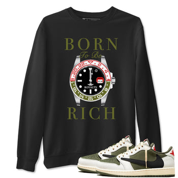 1s Travis Scott Medium Olive shirts to match jordans Born To Be Rich sneaker match tees Air Jordan 1 Travis Scott Medium Olive SNRT Sneaker Release Tees unisex cotton Black 1 crew neck shirts