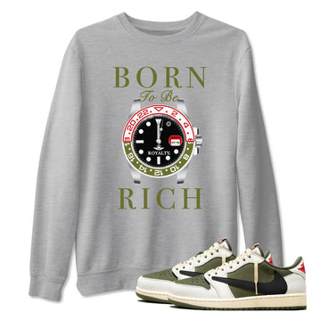 1s Travis Scott Medium Olive shirts to match jordans Born To Be Rich sneaker match tees Air Jordan 1 Travis Scott Medium Olive SNRT Sneaker Release Tees unisex cotton Heather Grey 1 crew neck shirts