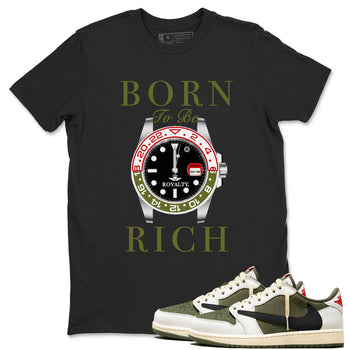 1s Travis Scott Medium Olive shirts to match jordans Born To Be Rich sneaker match tees Air Jordan 1 Travis Scott Medium Olive SNRT Sneaker Release Tees unisex cotton Black 1 crew neck shirts