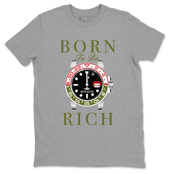 1s Travis Scott Medium Olive shirts to match jordans Born To Be Rich sneaker match tees Air Jordan 1 Travis Scott Medium Olive SNRT Sneaker Release Tees unisex cotton Heather Grey 2 crew neck shirts