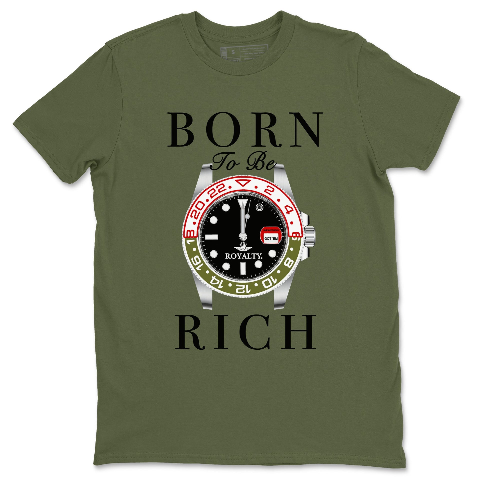 1s Travis Scott Medium Olive shirts to match jordans Born To Be Rich sneaker match tees Air Jordan 1 Travis Scott Medium Olive SNRT Sneaker Release Tees unisex cotton Military Green 2 crew neck shirts