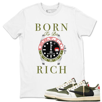 1s Travis Scott Medium Olive shirts to match jordans Born To Be Rich sneaker match tees Air Jordan 1 Travis Scott Medium Olive SNRT Sneaker Release Tees unisex cotton White 1 crew neck shirts